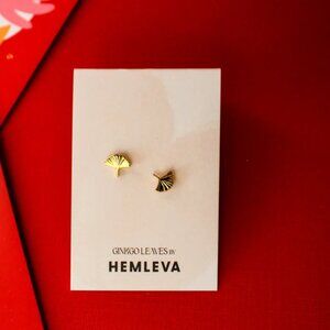 Hemleva Gold Ginkgo Leaf Earrings